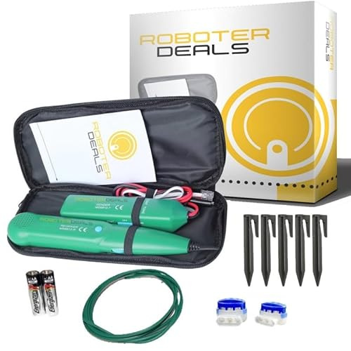 Roboter Deals - Kabelbruch-Detektor, Suchgerät, Schleifenfehler Finden für alle Mähroboter, Rasenmähroboter mit Begrenzungsdraht inkl. Reparatur-Set mit Draht, Kabelverbinder u. Rasennägel