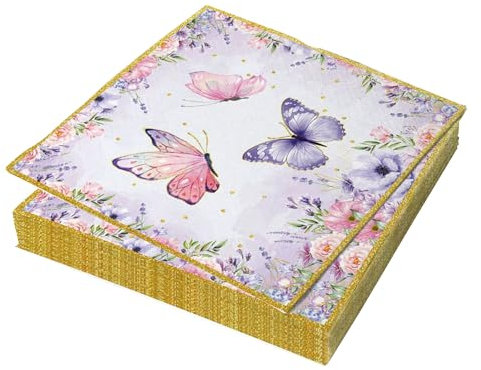 20 Stück lila Schmetterlingsservietten, Einweg-Papierservietten für Hochzeiten, Geburtstage, Babypartys, Partys und Tischdekorationen, Frühlings-, Sommer-Garten-Thema, dekorative Cocktail- und