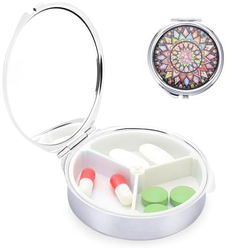 eROOSY Pastillero 3 compartimentos, Portátil Pastillero con Espejo, 3 Compartimentos Redondo Estuche para Pastillas, Organizador portátil para tabletas de medicamentos para vitaminas