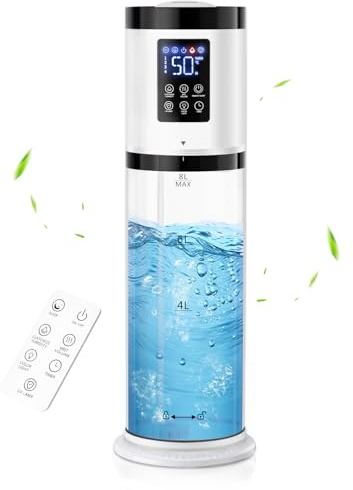 Humidificadores para recámara, 30 db silencioso, 8 l de gran capacidad, llenado superior, tiempo de funcionamiento de 60 horas, humidificador de aire 3 en 1 y difusor de aroma y luz ambiental,