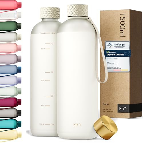 KIVY Trinkflasche 1,5l aus Tritan - Kohlensäure geeignet & Auslaufsicher | Für Sport, Schule & Büro - Große Wasserflasche 1,5 Liter - Sport Trinkflasche Gym - Wasserflasche Sprudel geeignet