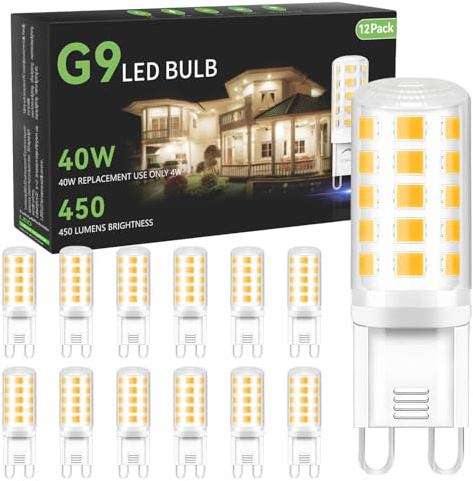 TJOY 12 Pack G9 LED Bulb 4W, 40 Watt T4 G9 Halogen Equivalent, 4000K Neutral White, G 9 T4 Bi-pin Base Small Light Bulb for Crystal Chandelier, 120V 450 Lumen Energy Saving, Non-dimmable