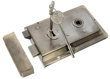 Infinity Decor Vintage Style Antique Iron Fluted Rim Lock with Keys – Traditional Gate Latch Lock Security Set for Internal and External Garden Door Gates