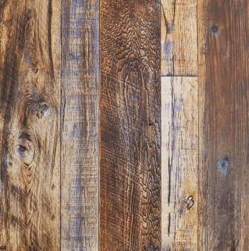 ZHMRROAD Wood Effect Self Adhesive Wallpaper Brown Vinyl 44.5 x 300 cm | Vintage Textured Wood Vinyl Wrap for Furniture Cabinet, Peel and Stick Wallpaper for Wall Decor, Waterproof and Removable