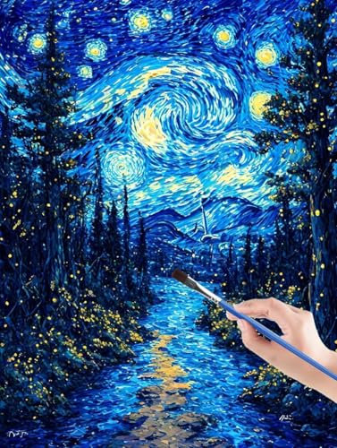 Sky malen nach zahlen, malen nach zahlen erwachsene Fluss, malen nach zahlen leinwand mit Pinsel und Acrylfarben für Anfänger und Kinder, Home Deko aesthetic, Geschenk -40 x 50 cm Rahmenlos 8I-F