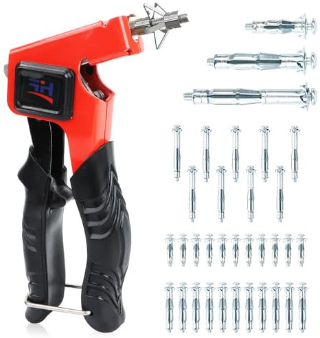 Montagezange Hohlraumdübel Set,Hohlraumdübel Set mit 34 Metall-Dübeln,Schrauben in 3 Größen,Hohlraumdübel Zange Set Funktioniert Hohlraumdübel Set Perfekt mit M3/M4/M5/M6/M8 Molly-Schraube