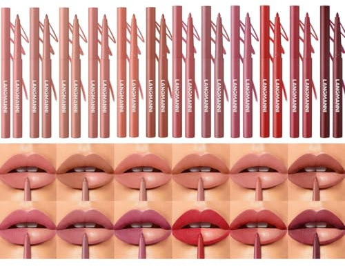 12PCS Matte Samt Lip Liner Set, Wasserfeste und hochpigmentierte Formel, glatte, cremige Textur, langanhaltendes, wischfestes Make-up-Set für präzise Definition und voll deckende Farbe