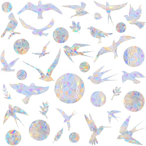 Bighan Adesivi Anti Collisione Vetri, 39 Pezzi Finestra con Pellicola Arcobaleno con Effetto Prisma, Adesivi per Vetro Anti-Collisione per Uccelli, Decorazioni per Porte e Finestre