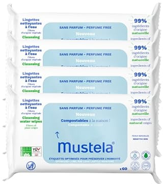 Salviette detergenti compostabili senza profumo, set di 4 x 60 salviettine