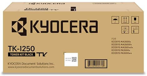 KYOCERA TK-1250 Toner Drucker Schwarz. Original Tonerkartusche 1T0C3H0NL0. Drucker Toner kompatibel für ECOSYS PA3500x, PA3500wx, MA3500x, MA3500fx, MA3501wfx. Druckertoner für bis zu 3000 Seiten