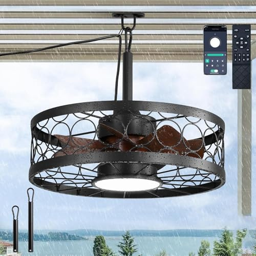 Ventilador de techo con iluminación y mando a distancia IP65 Impermeable Ventilador de techo con luz DC-Motores, 3CCT Regulable, Silencioso, Ventilador de techo con luz para interiores y exteriores