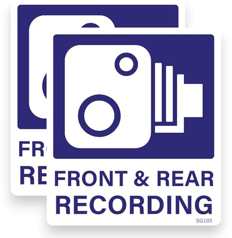 2 Pack - Sticker Gold - 12cm x 14cm Front & Rear Recording Stickers - Self Adhesive, Car, Van, Sign, Warning, Vehicle CCTV, Camera, Security Decal Navy SG105