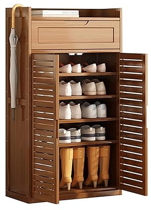 Zapatero de bambú con Puertas correderas - Zapatero Alto Independiente para Entrada, Armario, Sala y Dormitorio - Elegante Zapatero de Madera