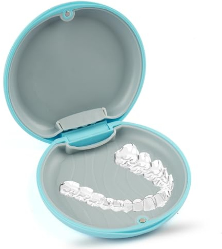 Maxmoc Boîte à dentiers, boîte à dents, boîte à prothèses rondes, boîte portable pour prothèses dentaires, bleu, 87 mm × 22,5 mm, Noir