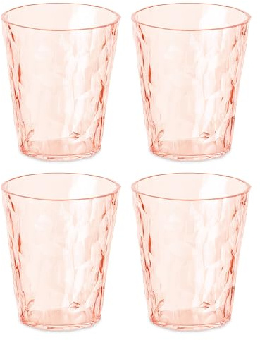 koziol Superglas Club No. 1, 4 Stück, 250 ml, Wasserglas aus kristallklarem Kunststoff, luxuriös, unzerbrechlich, wiederverwendbar, Party, Camping, 4er Set (Transparent Rose Quartz)