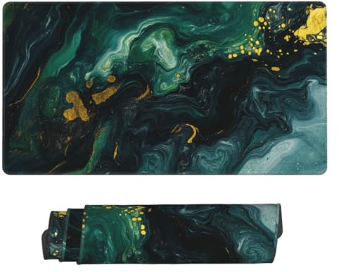 Grand Tapis de Souris Gamer XXL 900x300 mm, Art Vert Mouse Pad Gaming, avec Coutures sur Les Bords et Base en Caoutchouc Antidérapant Mousepad, pour la Maison, Le Bureau, la Salle de Jeux P8863