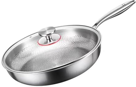 Sartén de metal de alta calidad con cubierta de vidrio, 3 capas, liberación de aceite, ideal para saltear, hornear, asar, cacerola de metal con tapa para dieta
