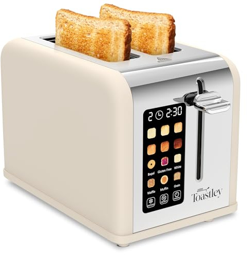 Toastley 2 Slice Smart Toaster with Touchscreen Control | 6 Browning Levels & 6 Bread Modes, Extra-Wide Slots, Bagel/Defrost/Reheat, Extra-Lift Lever, 880W