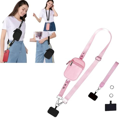 Crossbody Lanyard Teacher, Adjustable Cross Body Lanyard, with Safety Breakaway Clasp, Hangable Phone ID Keys Walkie (Pink)