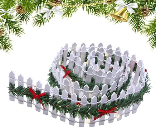 Miniatur-Holzzaun, 88,9 cm, aus Holz, für Puppenhaus, Garten, mit LED-Licht, für Weihnachtsbaum, Dekoration, Haus, Landschaft, Miniaturen