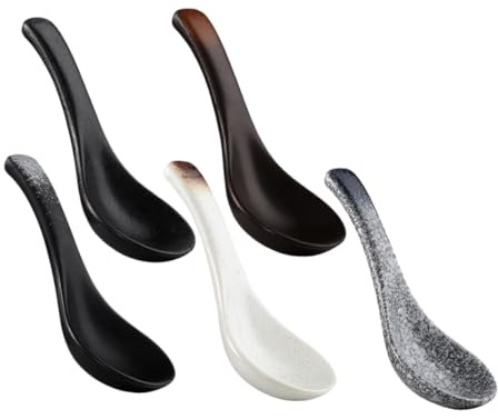 FUNNETOYU 5 piezas Cucharas de Cerámica Japonesas para Sopa y Porridge Diseño Retro Elegante Superficie Lisa y para Cocina y Restaurante