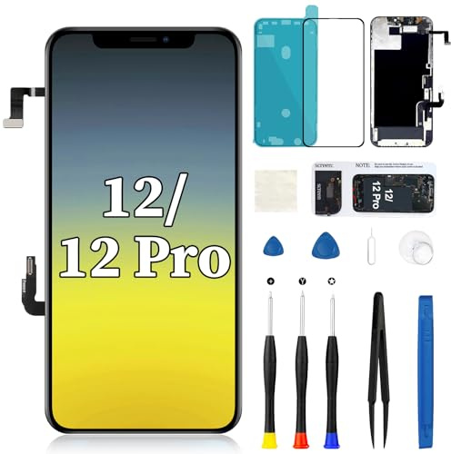 Per iPhone 12/12 Pro Schermo di Ricambio con Auricolare Altoparlante Cavo Flex 3D Touch Digitizer Display LCD Display Full Assembly Sensore di prossimità e Kit di Strumenti di Riparazione A2172 A2402