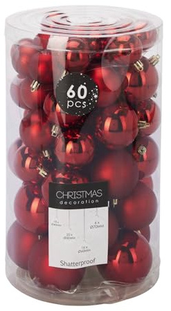 Well Home Conjunto de 60 Bolas de Navidad en Color Rojo en Varias Dimensiones y Acabados