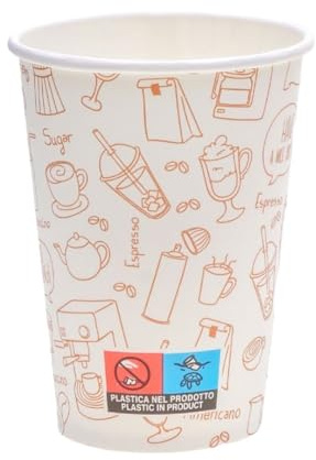 ECOPICNIC 1200 tazas de café de 180 ml de diámetro 70 mm vasos desechables blanco con diseño de granos de café vasos de papel para café, té, bebidas calientes, vasos de papel para llevar, para oficina