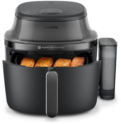 Philips Airfryer 5000 med ånga, 7,2 l, RapidAir Plus | 21 tillagningssätt – unik kombination med ånga och airfrying, keramisk beläggning, ångrengöring & fönster (NA540/00)