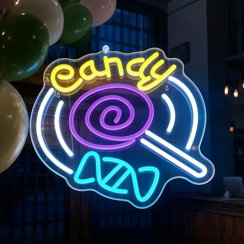 Candy Neon Schild, LED Lollipop Neon Sign für Wand Deko, Dimmbare Neonlichter USB Power für Candy Shop Dessert Store Cafe Bar Pub Club Home Geburtstag Hochzeit Party