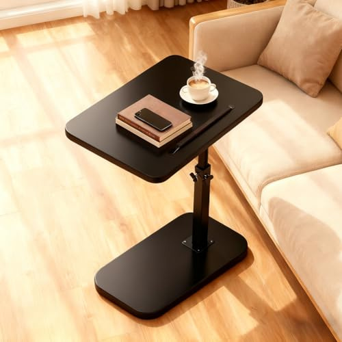 Zinueen Tavolino laterale girevole a 360°, a forma di C regolabile in altezza, comodino tavolino da caffè tavolino da divano con struttura metallica – salvaspazio per piccoli spazi, con supporto per