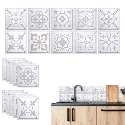 Azulejos Adhesivos Cocina, Azulejos Adhesivos Baño, Azulejos Adhesivos, Impermeable y Resistente al Aceite Baldosas Adhesivas Pared Adecuado para Cocinas, Baños y Pasillos, 15 X 15 Cm, 10 Piezas