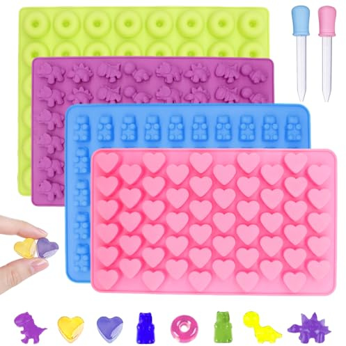 Stampi in silicone per Caramelle, 4 Pezzi Stampi per Orsetti Gommosi con 2 Contagocce, Formine Antiaderente Multiuso per Caramelle, Cioccolato, Resina e Ghiaccio