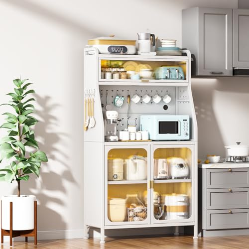 Armario de cocina con encimera, armario de buffet con estantes ajustables, armario alto para microondas, instalación sin herramientas, armario de despensa para cocina, comedor, salón, 86 x 36 x 160,1