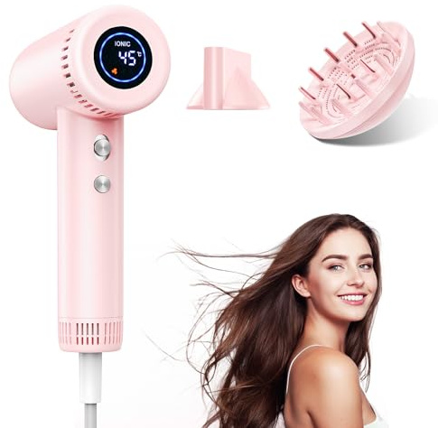 Haokoo Seche Cheveux Ionique Professionnel avec Diffuseur - Séchage Rapide,Moteur Haute Vitesse 160000 TR/Min, 500 Millions ions,Léger,écran Full HD, 903P001