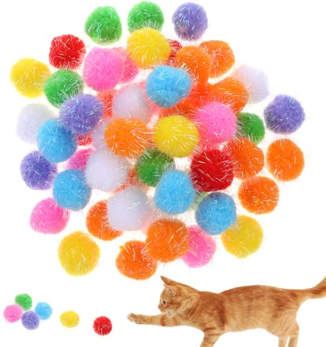 HaiFafafaing 60 Pcs Cat Pom Pom Balls 1.5 Inch - Interactive Cat Toy Ball