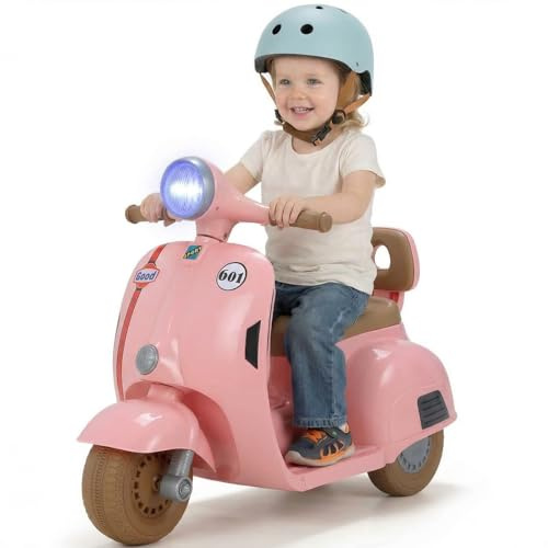 MAMIZO 6V Elektro Motorrad Kinder, Dreirad Kindermotorrad mit Scheinwerfer, USB, Pedal, Elektro-Dreirad für Kinder mit Vor- und Rückwärtsgang, 72 x 56 x 37 cm, 2KM/H, Max 20kg, für 3-6 Jahre, Rosa