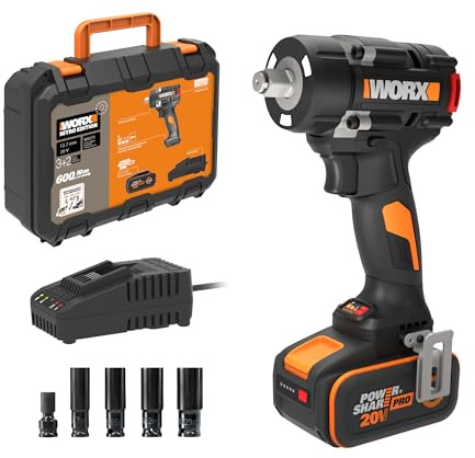 WORX WX273, Akku-Schlagschrauber 20V, Brushless, PowerShare | 600 Nm Drehmoment, Brushless Motor, 3 Geschwindigkeitsstufen, Reverse Auto Stop und LED Licht