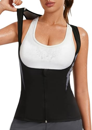 LAZAWG Sauna Suit Women Sweat Vest with Zipper Shaping Tops Waist Trainer Gym Vest for Exercise Fitness
