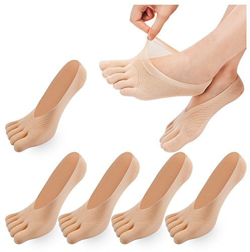 REKYO Femmes Pieds Chaussettes Cinq Doigts Doux Respirant Low Cut Cheville Chaussettes Bas De Soie Les Femmes Filles (Peau-5 paires) - 34-39