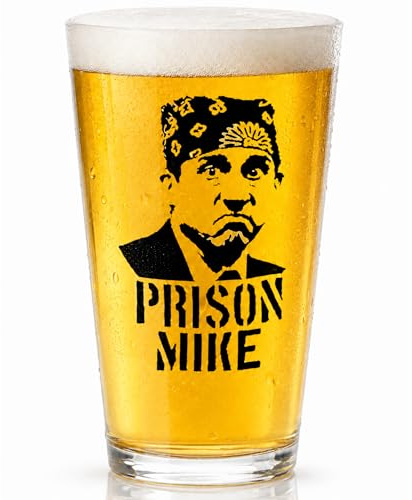 Prison Mike Funny Beer Glass - The Office Merchandise - 16 Oz, Scratch-Resistant Funny Pint Glass - Perfect Stocking Stuffers, Gag Gifts, Birthdays, or Father’s Day - Printed in the USA