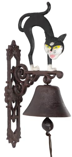Moritz Wandglocke Gusseisen Katze 42 cm – Türglocke Hausglocke antik | Gußeisen, rostbraun patiniert, Zugkordel am Klöppel, Wandmontage, Garten, Terrasse, Gartenhaus, Landhausstil, 3,5 kg