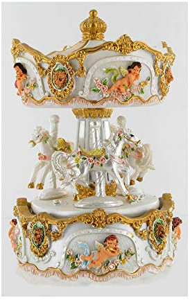 Miniatur Karussell aus Polystone mit Spieluhr/Spieldose/Musikbox, rotierenden Pferden und 18-Ton-Federspielwerk - Die Lorelei (F. Silcher)