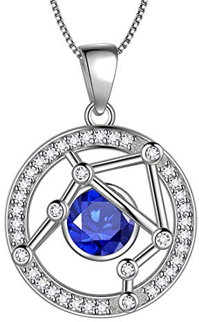 Aurora Tears Waage Halskette 925 Sterling Silber 12 Sternzeichen Runde Anhänger Sternbild September Geburtsstein Halskette CZ Horoskop Schmuck für Frauen und Mädchen DP0176T