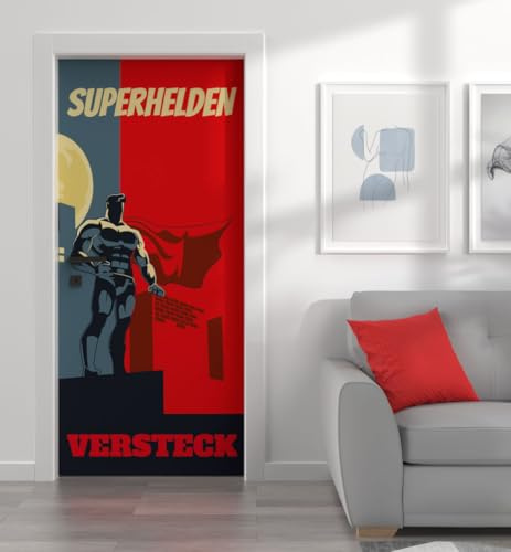 MyMaxxi Türtapete selbstklebend - Einteilige Türfolie 90x200 cm - Motiv: Superheld Pose Türklebefolie zum verschönern & bekleben der Tür - Türaufkleber aus Klebefolie