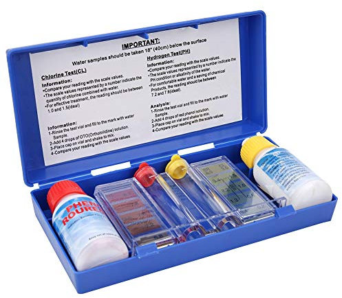 Haofy Kit per Test dell'Acqua per Piscine Tester Chimico per Spa per misurazioni di PH e Cloro, Scatola Portatile per riporre e trasportare