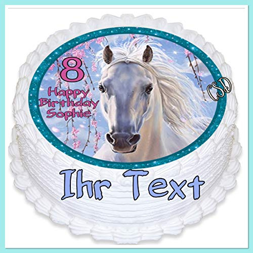 Tortenaufleger Pferd mit Wunschtext, Essbares Tortenbild, Zuckerpapier, Fototorte, Geburtstag