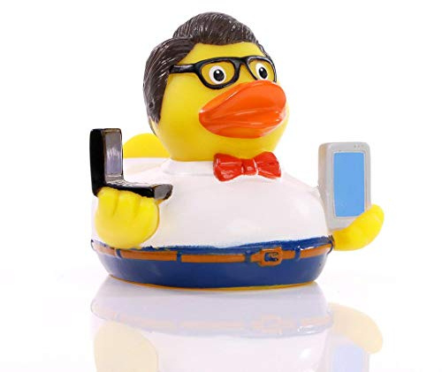 Schnabels Quietsche-Ente Nerd - Geschenk für Geburt Geburtstag Namenstag Kinder Baby Freund-in Mädchen Junge - Spielzeug Bade-Ente Badewanne Deko