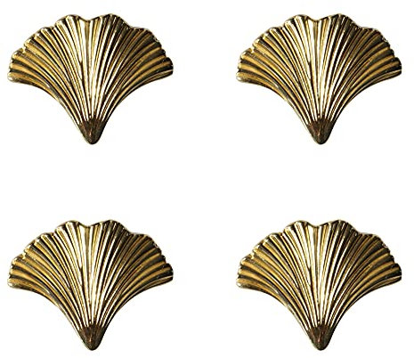 Fhupoy Möbelgriff Ginkgo Form Schubladenknöpfe Tür Zug aus Messing Knopf mit Schraube für Schrank Schubladen Apothekerschrank Gold (4 Stück)