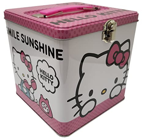 The Tin Box Company Hello Kitty Stack Store and Carry Tin. Stackable Tin Box with Handle,Pink and White